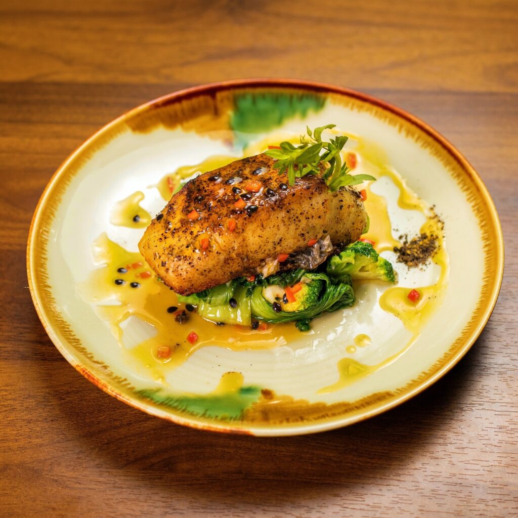 Seebass in passion fruit sauce